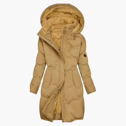 Cappotto invernale da donna con cappuccio – Elegante cappotto trapuntato lungo per tutti i giorni e attività all'aperto