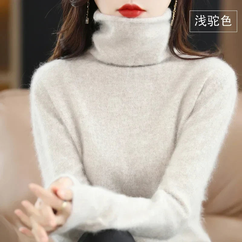 Dame-rullekravepullover, lange ærmer, blødt materiale
