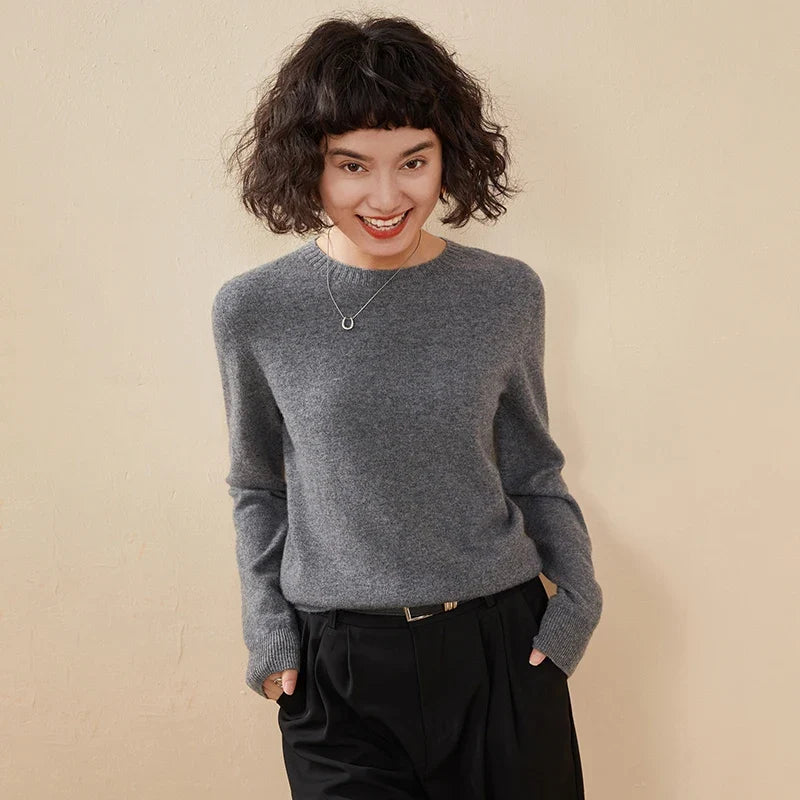 Pull femme col rond manches longues en maille
