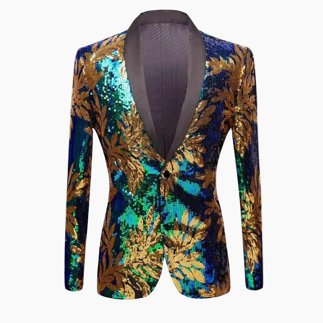 Giacca da uomo con paillettes e motivo a foglie – Elegante giacca per feste ed eventi