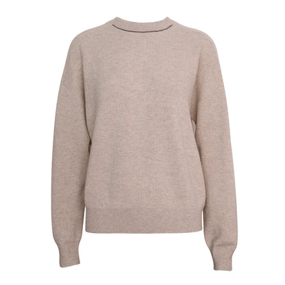 Pull pour femme à col rond, texture côtelée et couture décorative