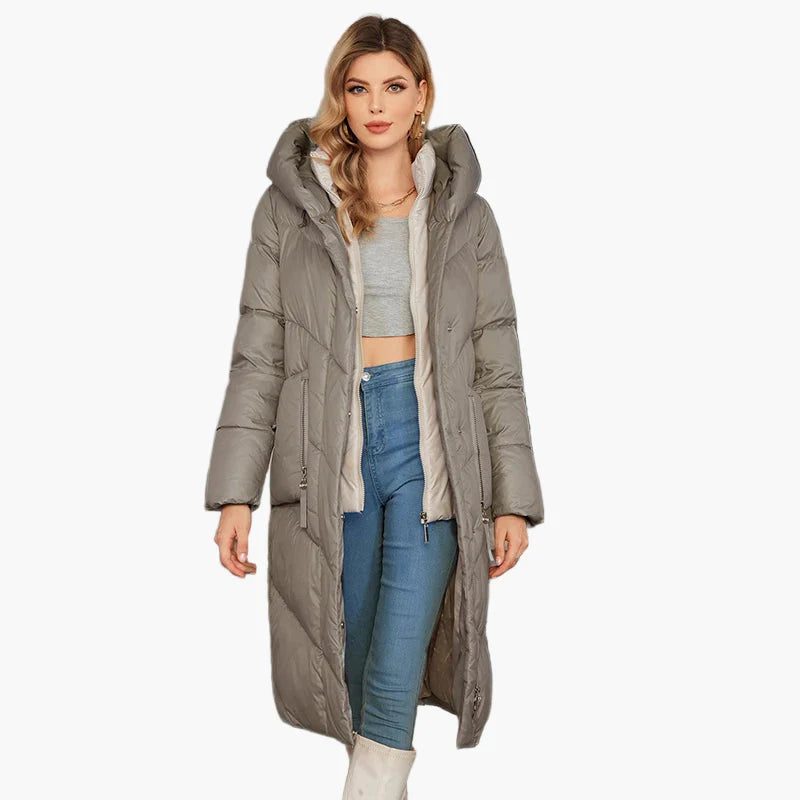 Manteau d'hiver matelassé pour femme avec capuche – Manteau long tendance pour les jours froids