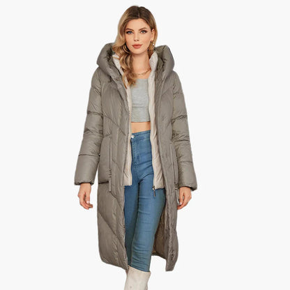 Manteau d'hiver matelassé pour femme avec capuche – Manteau long tendance pour les jours froids