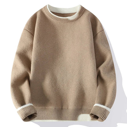Maglione unisex a girocollo bicolore dall'aspetto lavorato a maglia