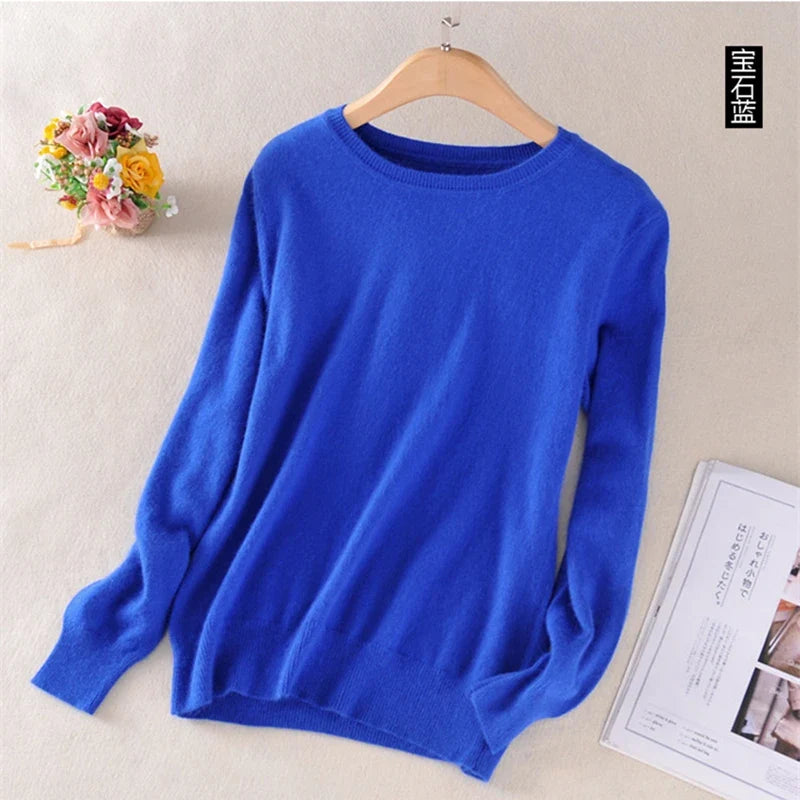 Pullover basic da donna a girocollo, a maniche lunghe, in maglia