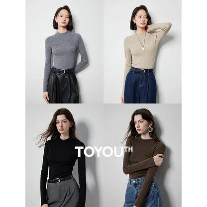 Damen Langarm Pullover schmal geschnitten Mock Neck Basic Stricktop
