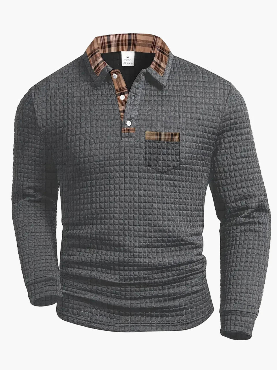 Polo manches longues homme design matelassé avec col à carreaux – Style loisirs moderne
