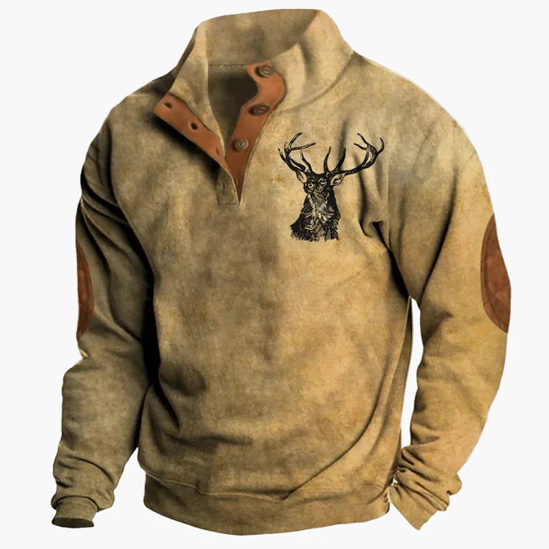 Herren Vintage Western Pullover mit Ethno-Muster und Stehkragen – Freizeitmode für Herbst und Winter
