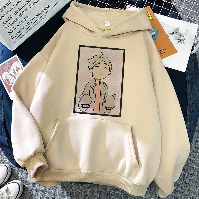 Felpa unisex con cappuccio e stampa anime - beige chiaro "Karasuno Volleyball Club"