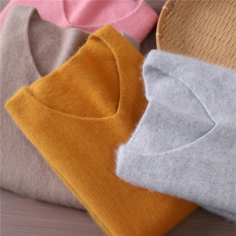 Jersey de cuello en V para mujer, suave, texturizado y de color liso