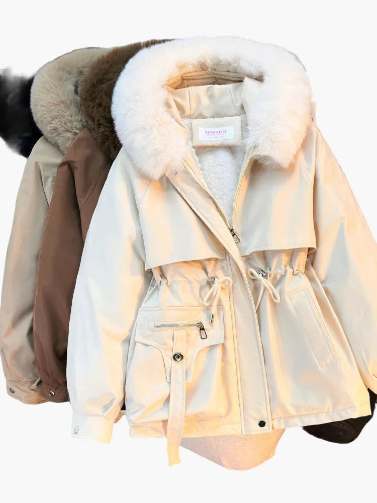 Giacca invernale da donna con cappuccio e collo in ecopelliccia – Parka alla moda per tutti i giorni e attività all'aperto