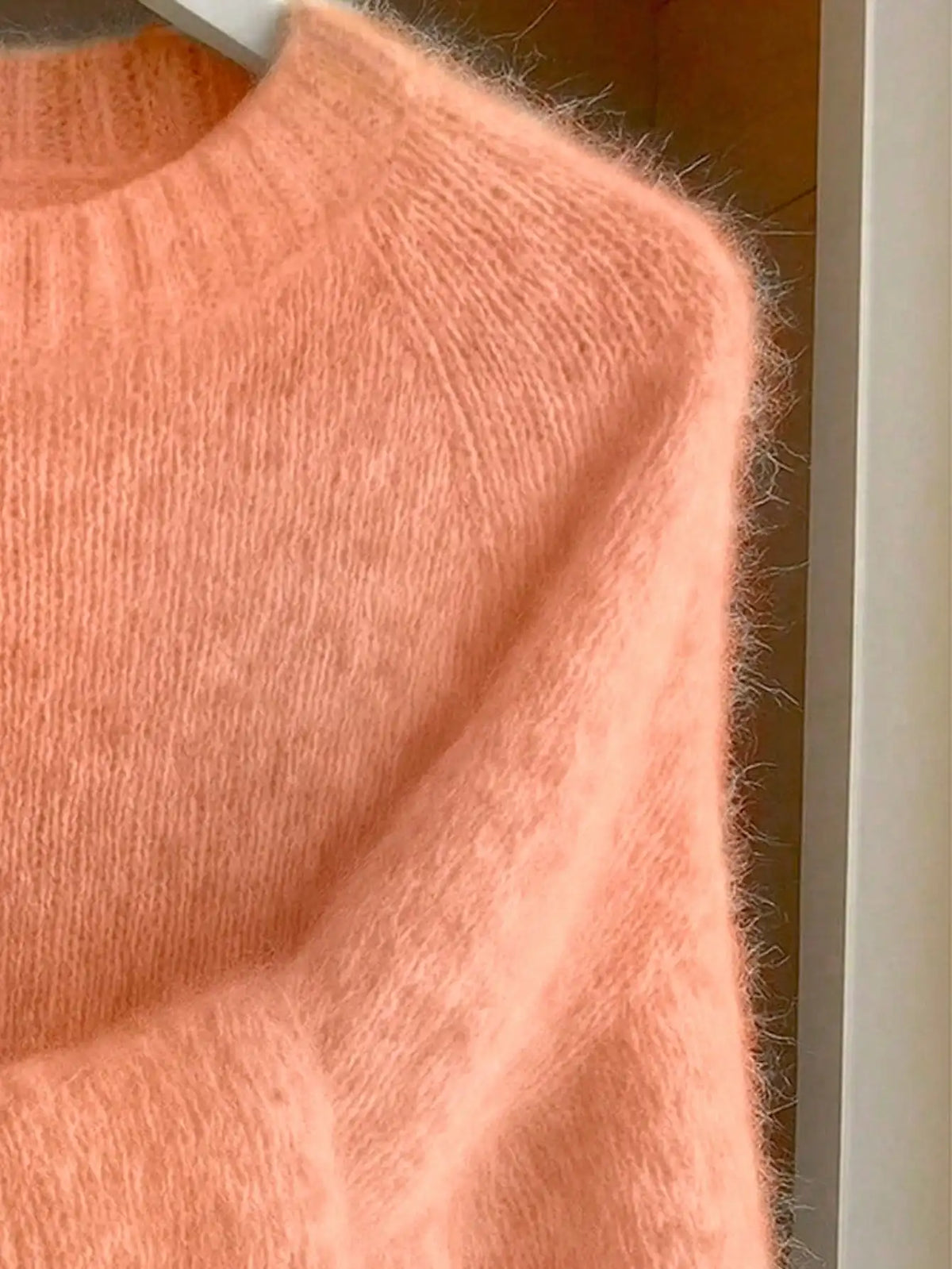 Damen Strickpullover Raglanärmel Pfirsichfarben Rundhals