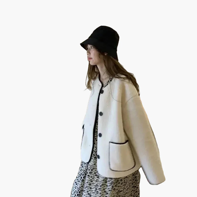 Chaqueta teddy oversize para mujer con botones y grandes bolsillos – Estilo street relajado para otoño e invierno