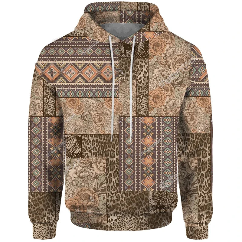 Sudadera con capucha y estampado de patchwork - Jersey estampado
