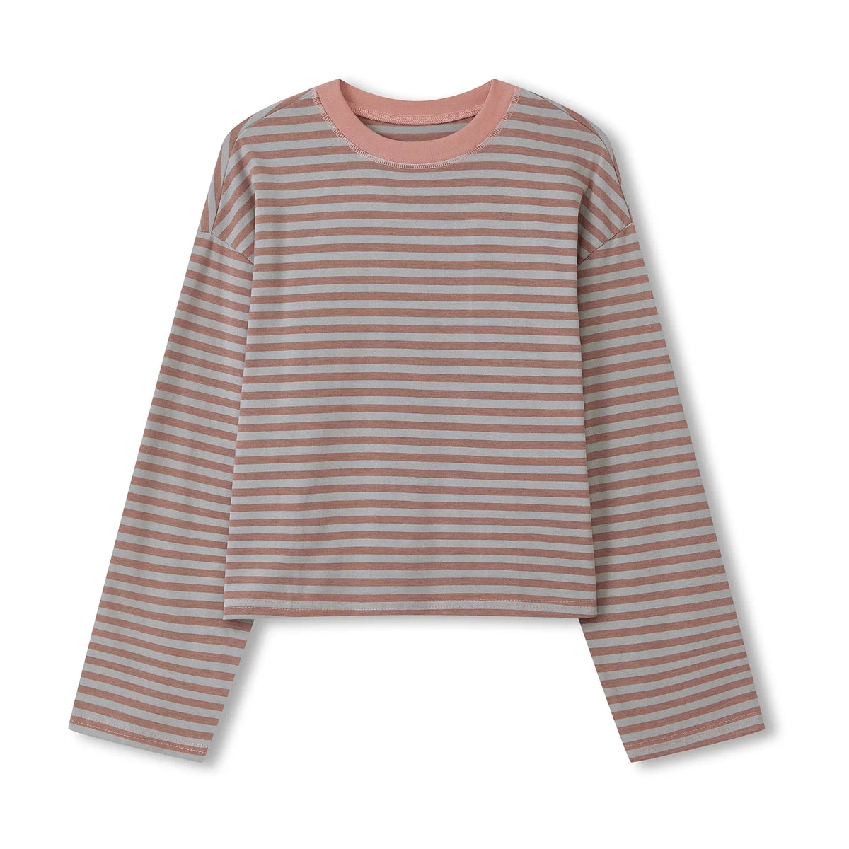 Haut rayé à manches longues pour femmes, col rond, crop top