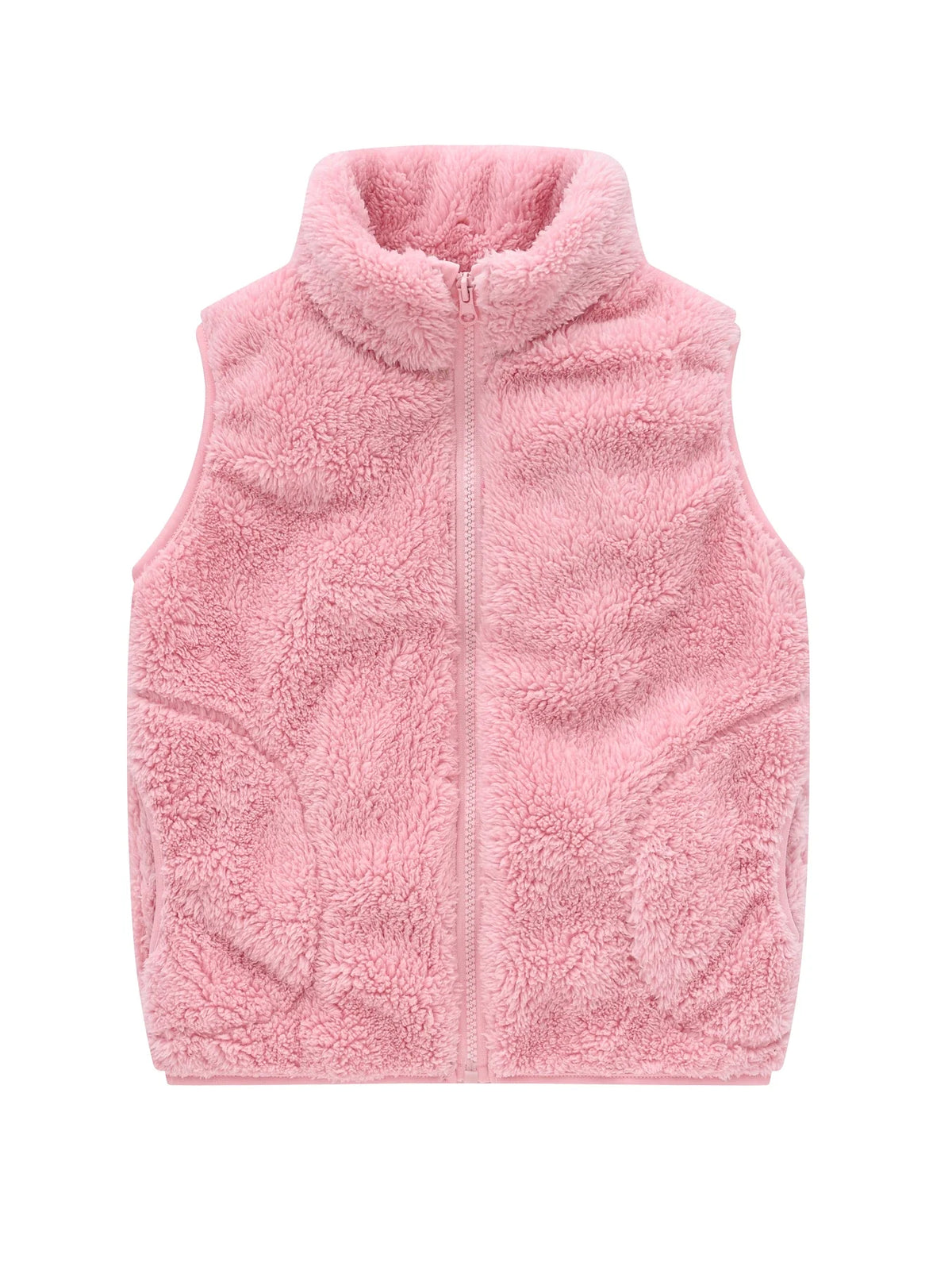 Gilet unisex in pile effetto teddy per bambini con collo rialzato e cerniera