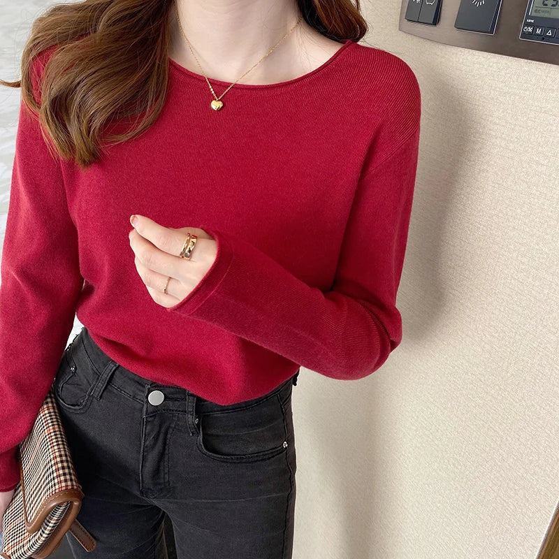 Damen Langarmshirt Rundhals Basic Pullover Feinstrick Top in verschiedenen Farben