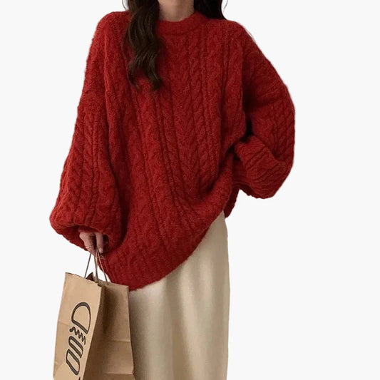 Pull en maille oversize pour femmes avec motif torsadé – look décontracté automne-hiver pour tous les jours