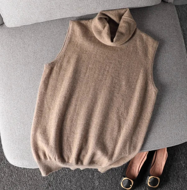 Ärmelloser Rollkragenpullover für Damen, weiches Material