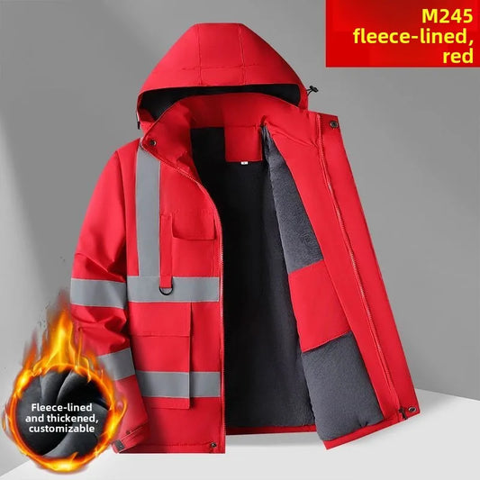 Unisex Winterjacke mit Kapuze, Reflektoren und Fleece-Futter