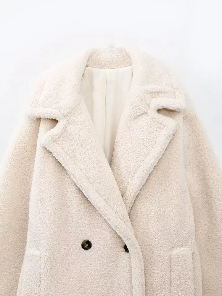 Cappotto Teddy elegante da donna con chiusura a doppio petto – Cappotto invernale raffinato per tutti i giorni e tempo libero