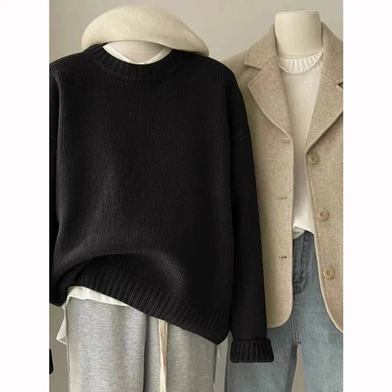 Pull en grosse maille pour femme, col rond, manches longues