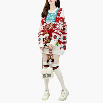 Dame Grim Juletrøjekjole – Sjov jule-sweater med 3D snemandsmotiv