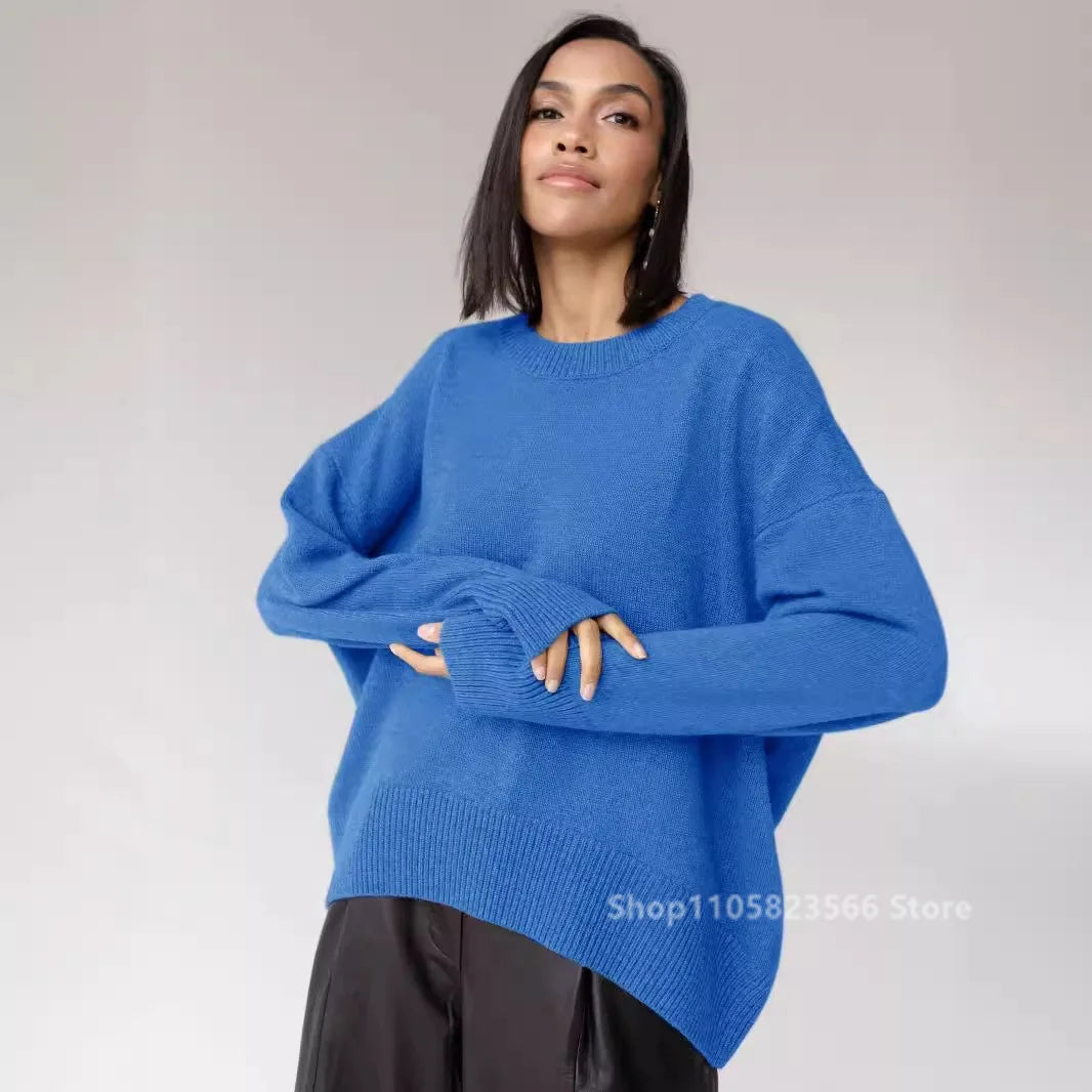 Pullover da donna in maglia oversize a maniche lunghe con scollo rotondo