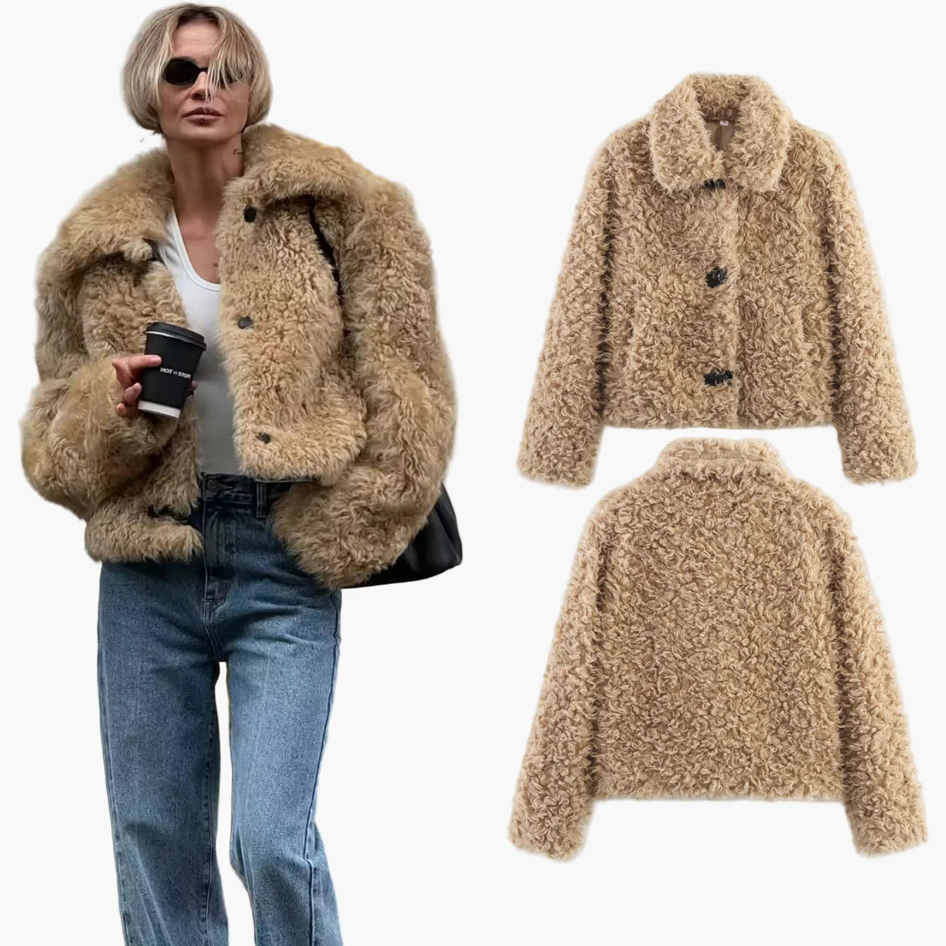 Dam teddyjacka i vintage-look – Moderiktig kort jacka för höst och vinter