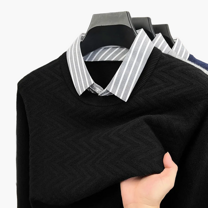 Maglione da uomo con colletto a camicia a righe – Look business casual elegante per ufficio e vita quotidiana