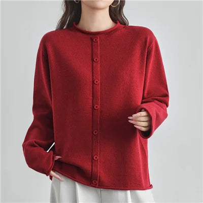Damen Strickjacke mit Rundhalsausschnitt Knopfleiste Langarm