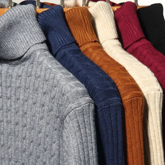Rollkragenpullover Herren Strickpullover Zopfmuster Warm