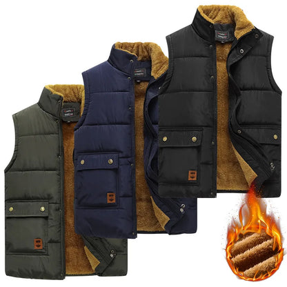 Gilet da uomo con fodera in teddy, collo alto, invernale, caldo e casual