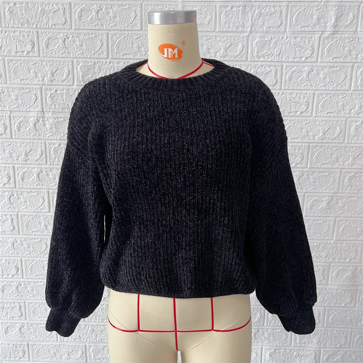 Gerippter Pullover Damen Weicher Rundhals Strickpullover Lange Ärmel