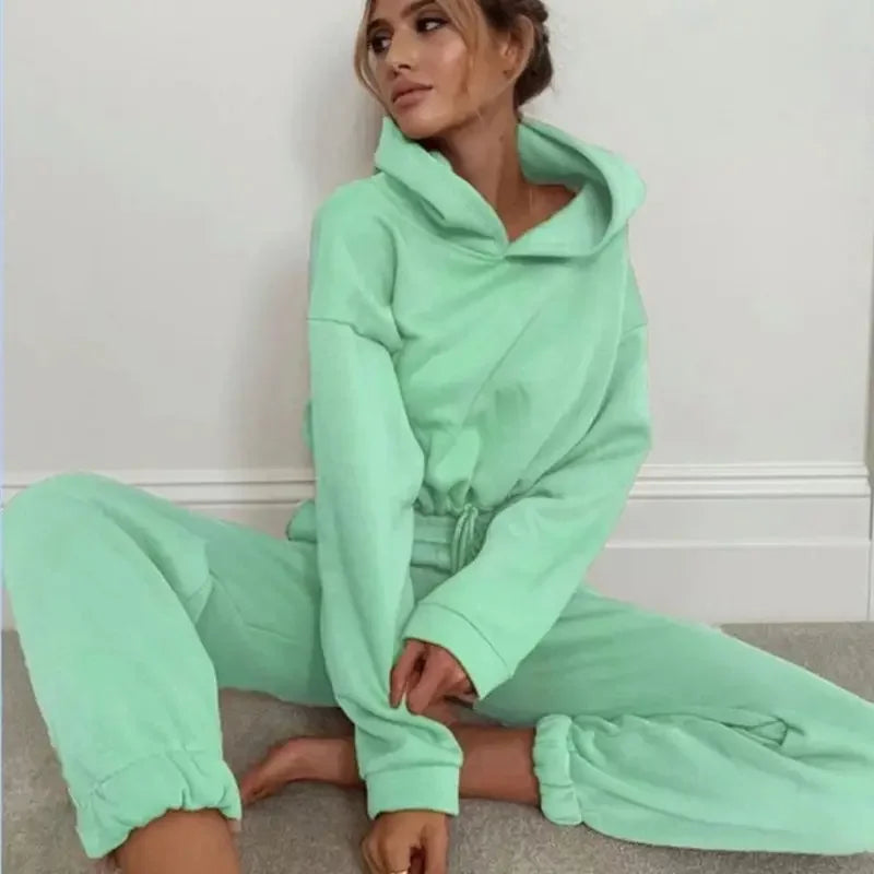 Tuta da tempo libero da donna due pezzi – Felpa con cappuccio alla moda e pantaloni da jogging per tutti i giorni e sport
