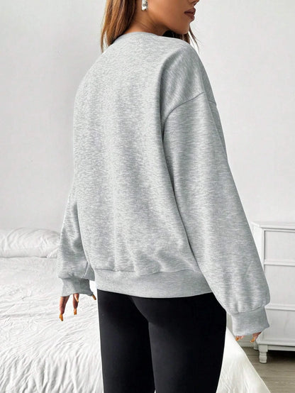 Oversize-sweatshirt til damer med rund hals, lange ærmer, grå pullover