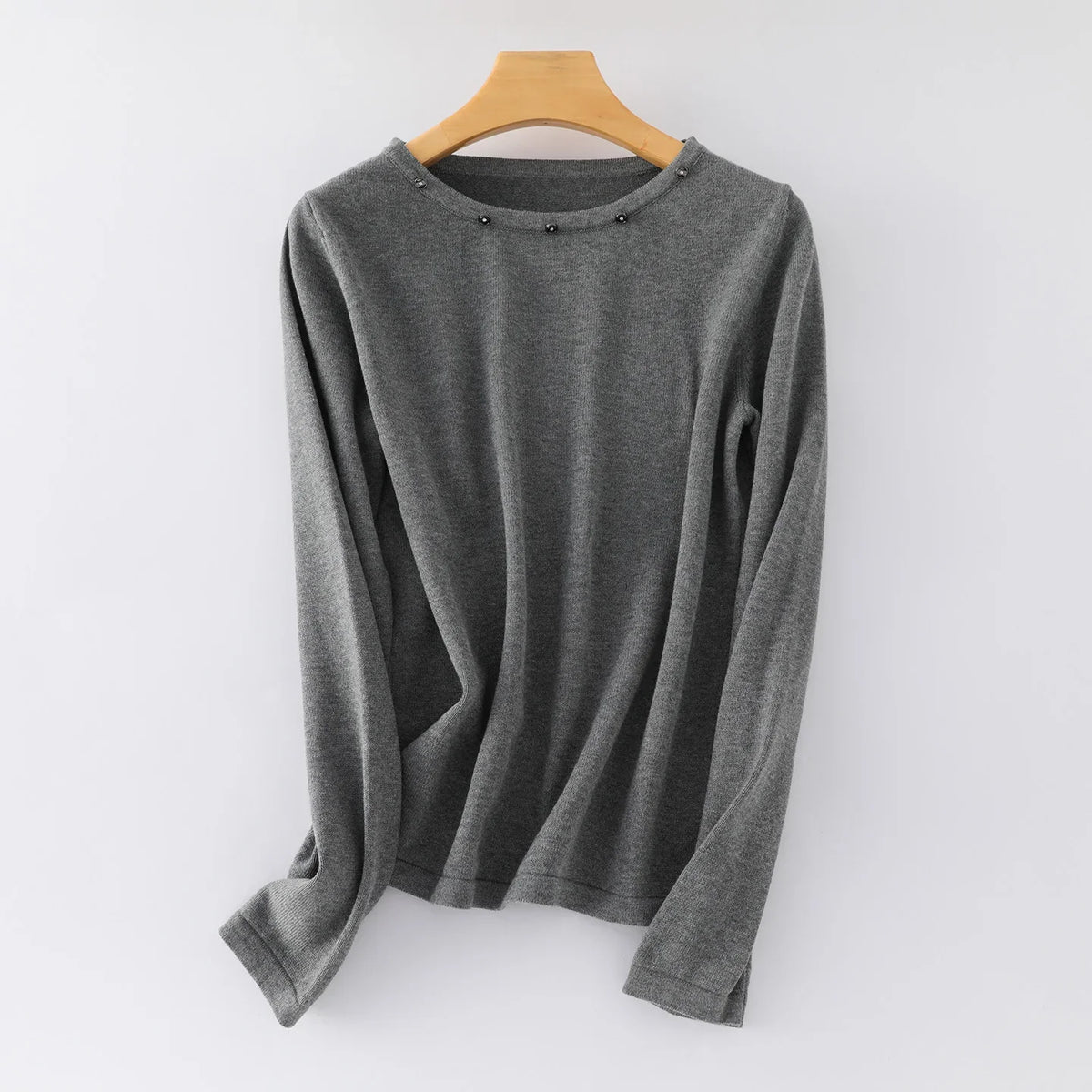 Damen Langarmshirt Rundhals mit Zierknöpfen
