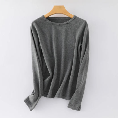 Damen Langarmshirt Rundhals mit Zierknöpfen