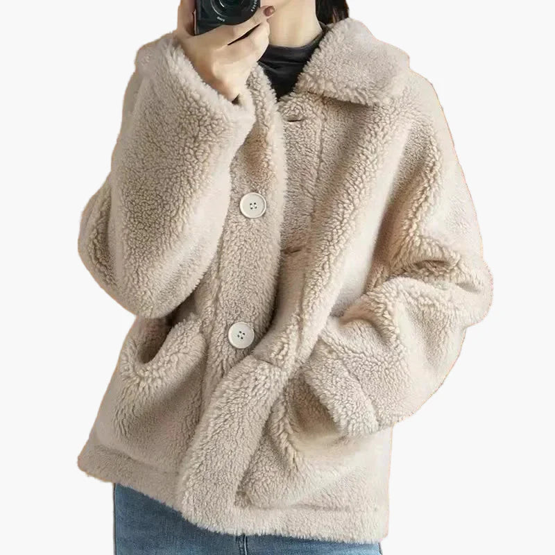 Veste en peluche Teddy pour femmes avec patte de boutonnage – Manteau d'hiver décontracté pour le quotidien et les loisirs
