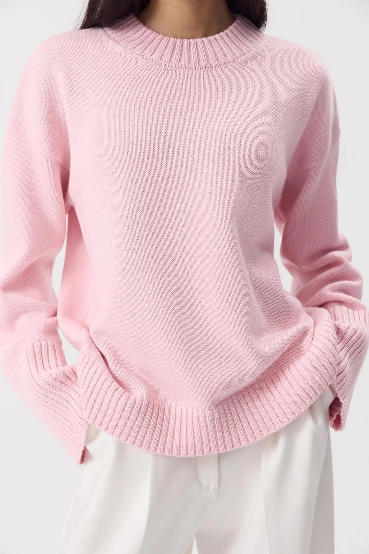 Damen Strickpullover Rundhalsausschnitt Oversize Langarm