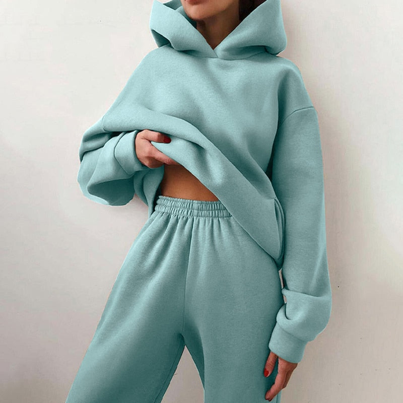 Dam Oversize Joggingset – Avslappnad Hoodie och Joggingbyxa för Fritid & Hemma