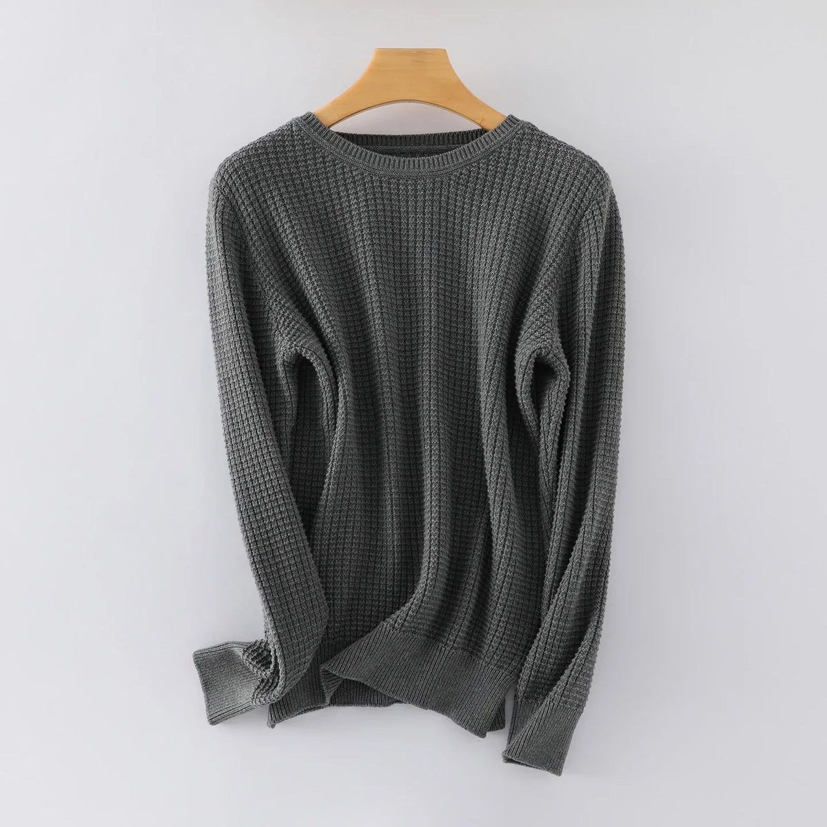 Unisex Langarm Pullover Rundhalsausschnitt Waffelstruktur Strickpullover
