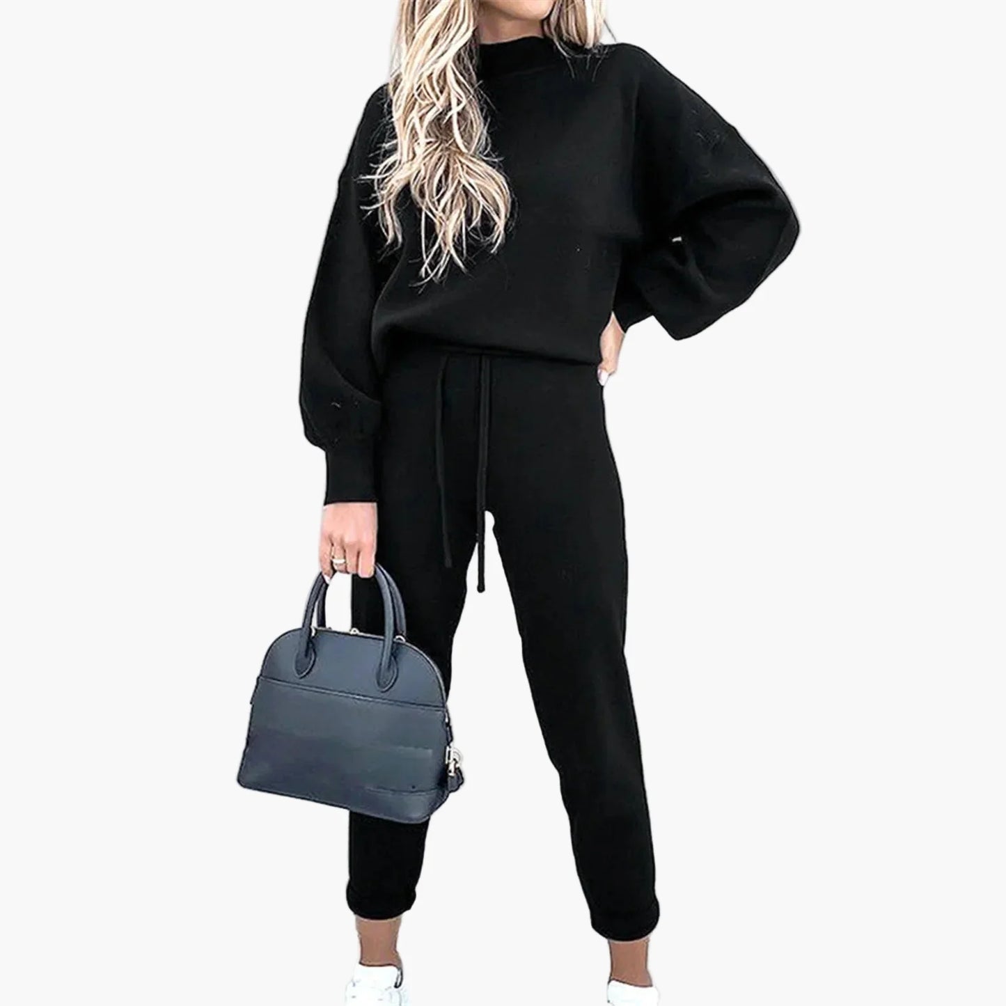 Set due pezzi casual da donna – Outfit alla moda lounge e streetwear con pantaloni larghi e maniche lunghe