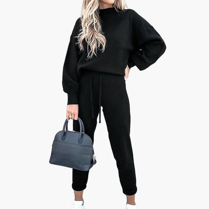 Set due pezzi casual da donna – Outfit alla moda lounge e streetwear con pantaloni larghi e maniche lunghe