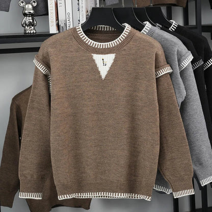 Herren Strickpullover Rundhals mit Muster auf der Brust