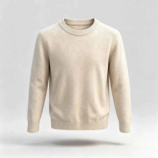 Pull unisexe à manches longues, col rond, maille fine, poignets côtelés