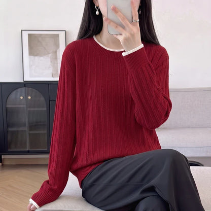Damen Pullover Langarm Rundhals Feinstrick