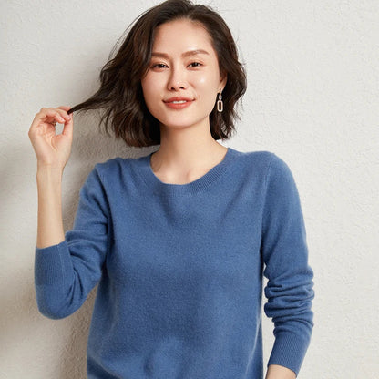 Pullover da donna in maglia, a girocollo, a maniche lunghe, in materiale morbido