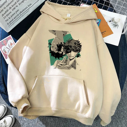 Felpa unisex con cappuccio e stampa anime - beige chiaro "Karasuno Volleyball Club"