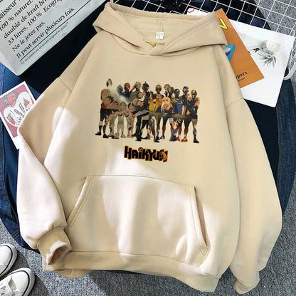 Felpa unisex con cappuccio e stampa anime - beige chiaro "Karasuno Volleyball Club"